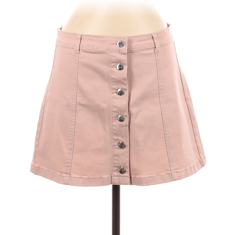 Forever 21 Women Blush Salmon Pink Denim A-line Skirt Button Front 29 waist Y2K